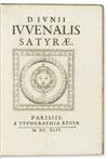 CLASSICS JUVENALIS, DECIMUS JUNIUS; and PERSIUS FLACCUS, AULUS. Satyrae. 1644